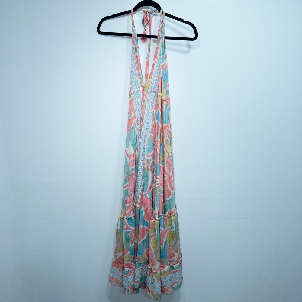 Wevez Pink Floral Tassel Tie Silk Maxi Dress Size‎ Medium
